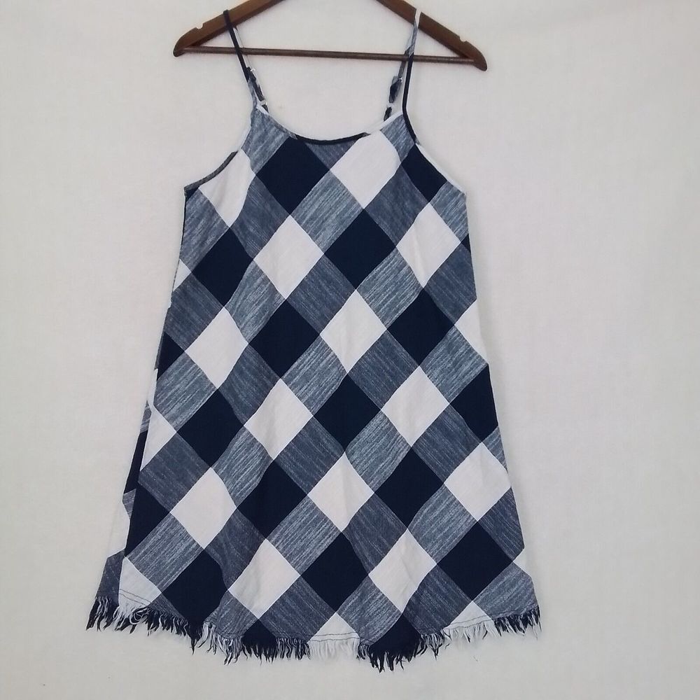Universal Thread Dress M Casual Sleeveless Plaid Lined 100% Cotton Fringe Straps